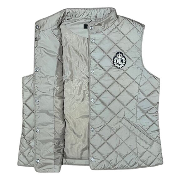 Lauren Ralph Lauren Women Crest-Patch Diamond Quilted Mock Neck Vest Beige L NWO - Picture 6 of 12